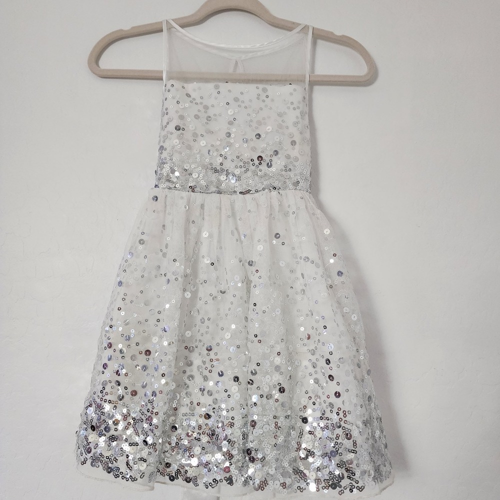 Crystal Doll Girls White Silver Sequin Party Dress Formal Holiday Size 7